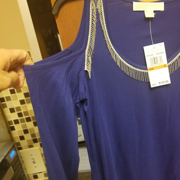 Michael Kors open shoulder top size small in blue - Picture 6 of 8